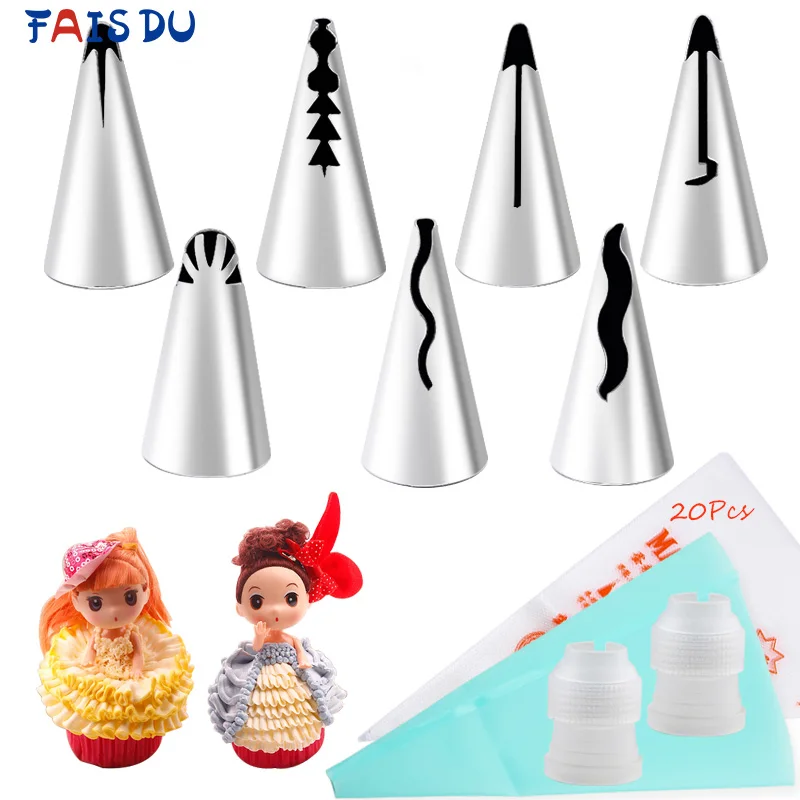 

FAIS DU 30pcs Icing Tips Set Silicone Pastry Bags Nozzles Set Cupcake Icing Piping Bags and Tips Set Cake Cream Decorating Kit