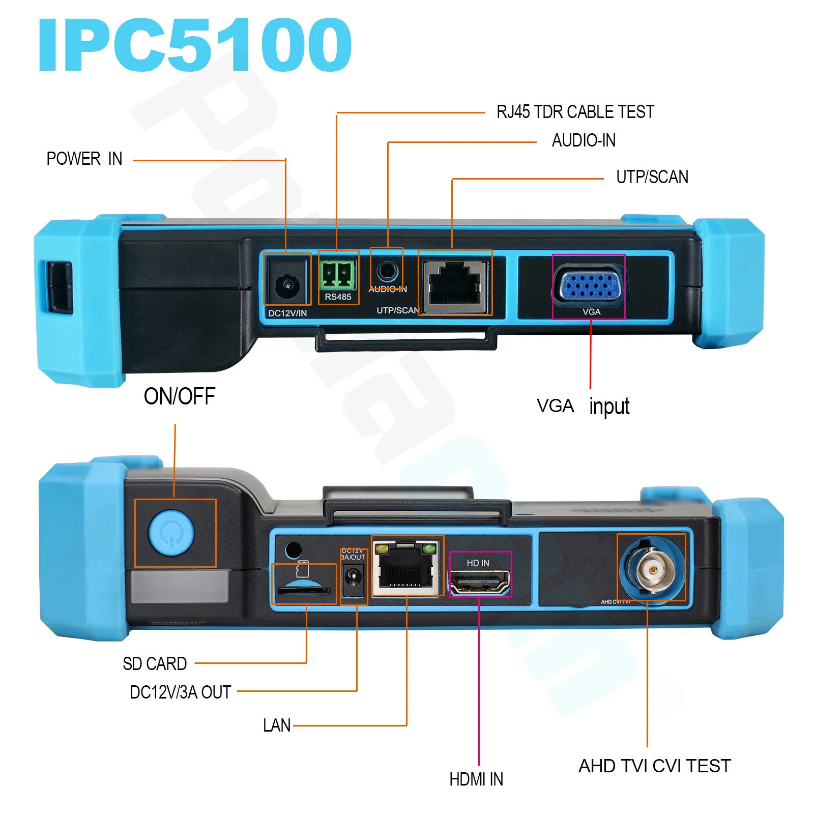 5 дюймов Cctv Камера Тесты er монитор 8mp Ahd Tvi Cvi IPC Поддержка Ip Rj45 Tdr кабель