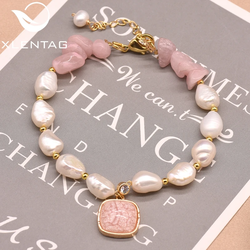 Браслеты XlentAg ручной работы из натурального барочного жемчуга с розовыми