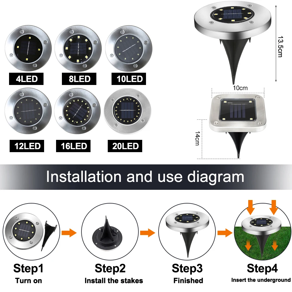 

Solar Garden Lights 4/8/10/12/16/20LED Solar Ground Lights Waterproof Light Underground Sensing Landscape Light for Lawn Pathway