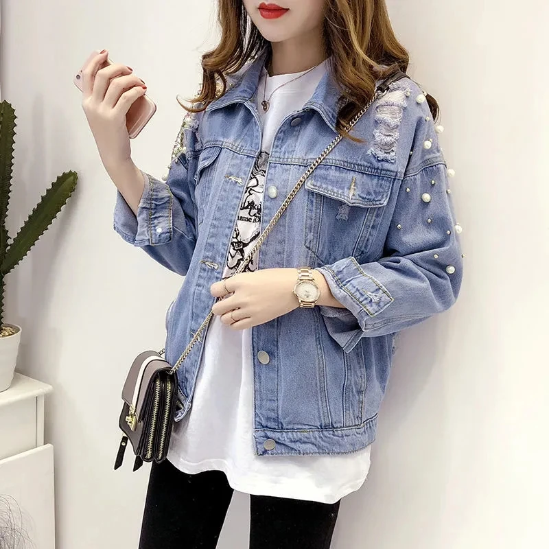 

Floral Embroidery Streetwear Denim Jacket Women Vintage Casual Loose Ladies Coat Ladies 2022 New Spring Fashion Blue Chaqueta