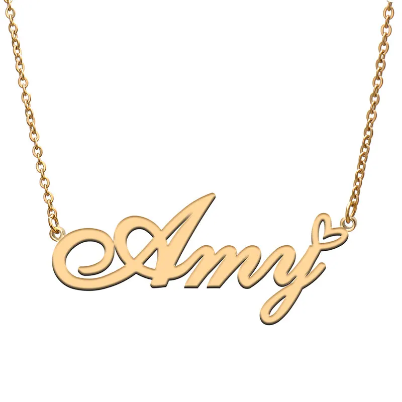 

Love Heart Amy Name Necklace for Women Stainless Steel Gold & Silver Nameplate Pendant Femme Mother Child Girls Gift