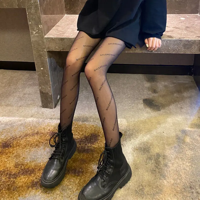 

Paris Black Stockings Female Letters Sexy Summer Thin Style Temptation Popular Ladies Pantyhose Anti-snake Line