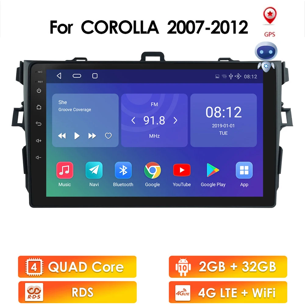 Автомагнитола 2 din android 10 мультимедийный плеер для Toyota Corolla 2007 2008 2009 2010 2011 GPS