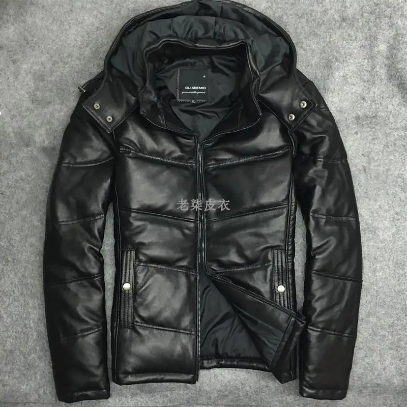 

100% Real Leather Coat Men Winter Duck Down Genuine Leather Jacket Man Streetwear Sheepskin Coat Warm Bomber Jacket W2382