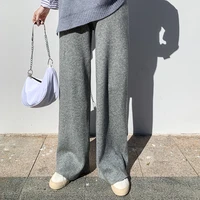 womens winter warm knitting pants autumn high waisted loose wide leg trousers za fashion classic grey pants