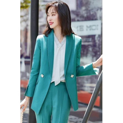 

Autumn Fashion Womens Suits Blazer With Pants Double Breasted Shawl Collar Office Lady Work Sets For Ladies Professional 4x