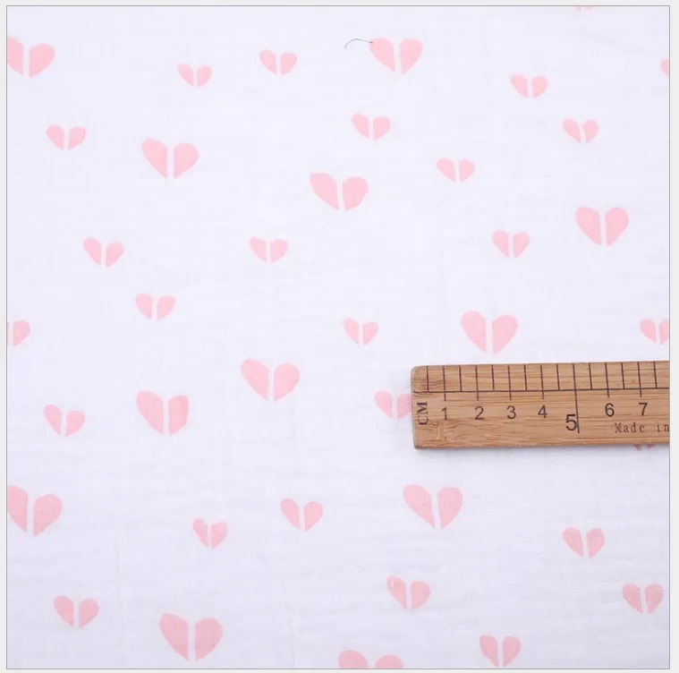 

new cotton love heart printed crepe baby fabric kids sleepwear garment cloth gauze print 9108