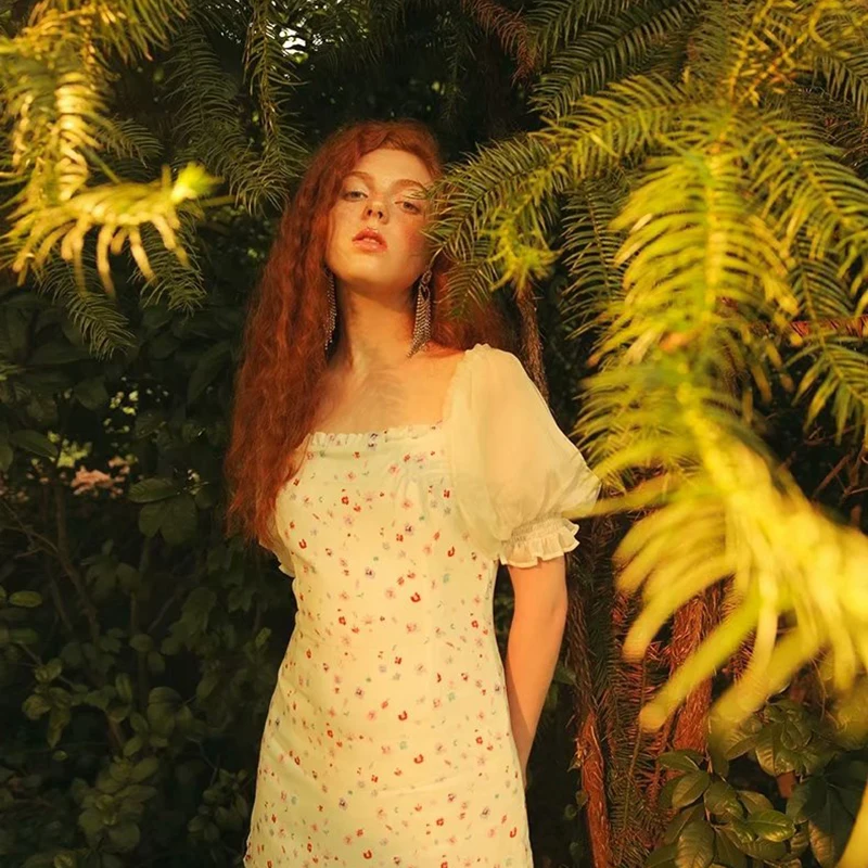 Женское винтажное мини платье KONDALA летнее с оборками и цветочным принтом рукавом