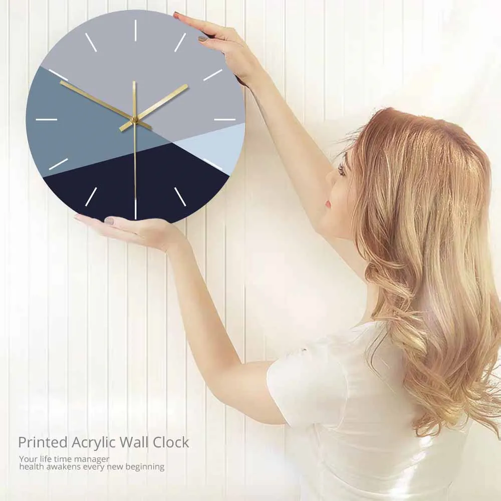 Simple Minimalism Blue and Grey Color Large Wall Clock Cold Tone Tinge Modern Fashion Home Decoration Hanging Watch | Дом и сад