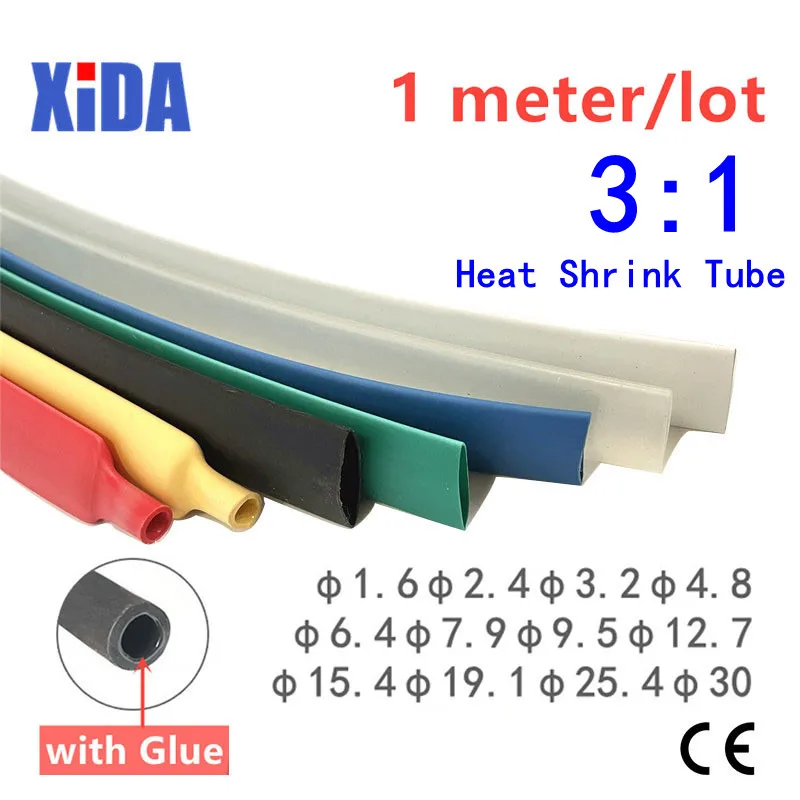 

1M Clear4.8/6.4/7.9/9.5/12.7/15mm Dual Wall Heat Shrink Tube Thick Glue 3:1 Ratio Shrinkable Tubing Adhesive Lined Wrap Wire Kit