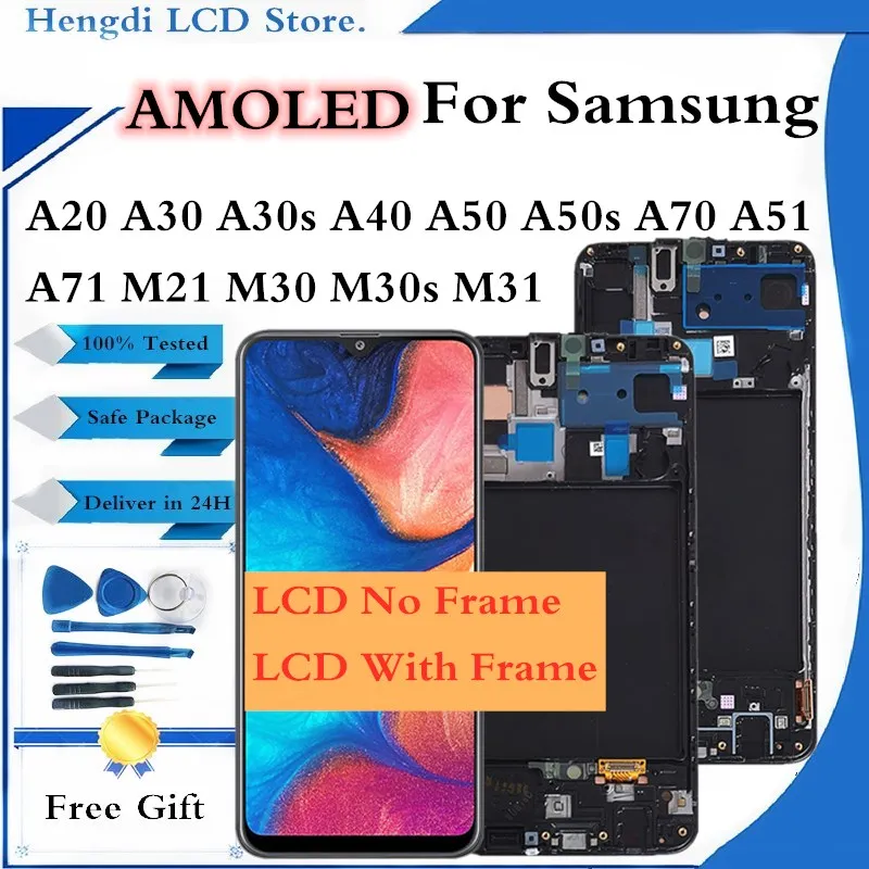 

AMOLED LCD For Samsung Galaxy A20 A30 A40 A50 A70 Display Touch Screen Digitizer With Frame For Samsung A51 A71 M21 M31 M30 LCD