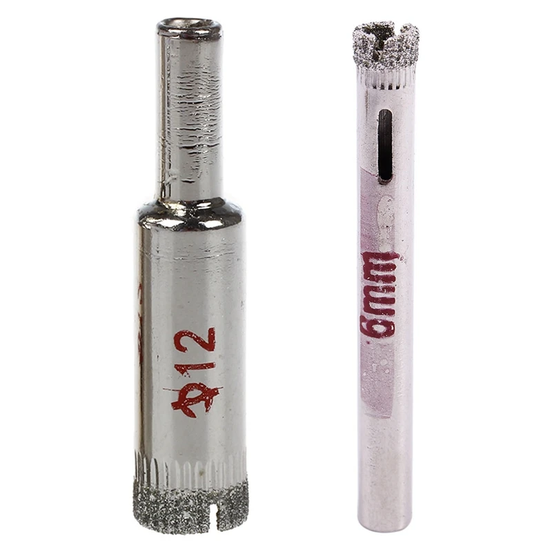 4 Pcs 12Mm / 8 Pcs 6Mm Dia Diamond Coated Drill Bit Marble Tile Glass Hole Saw Cutter Tool