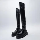 Длинные сапоги выше колена, черные сапоги Martin на толстой подошве, в британском стиле, тонкие рыцарские сапоги для женщин