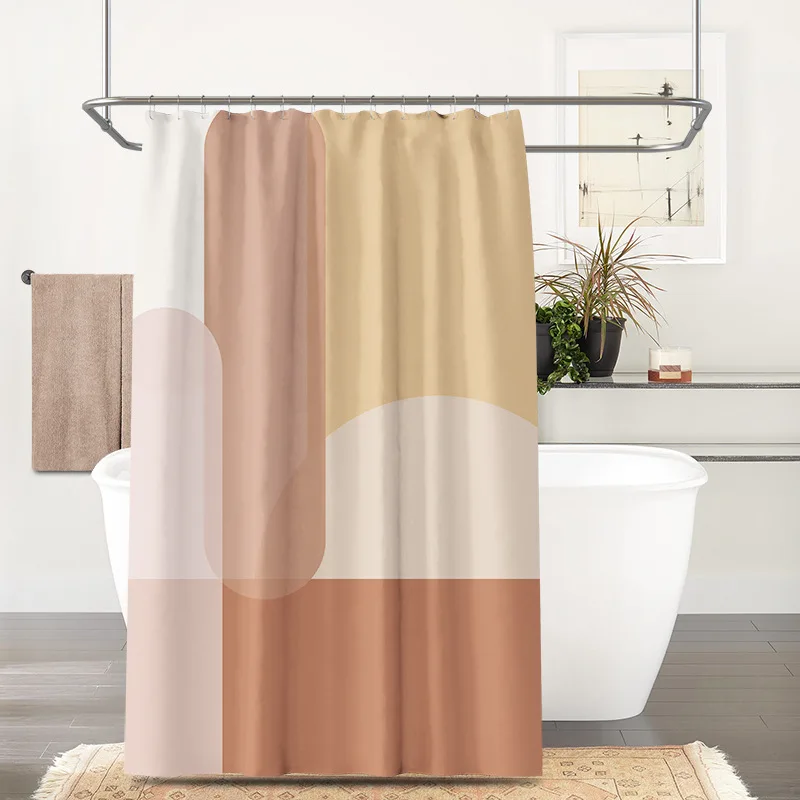 

Nordic Nordic Abstract Color Block Free Punch Set Shower Curtain Waterproof Bathing Thicken Mildew Designer Shower Curtain