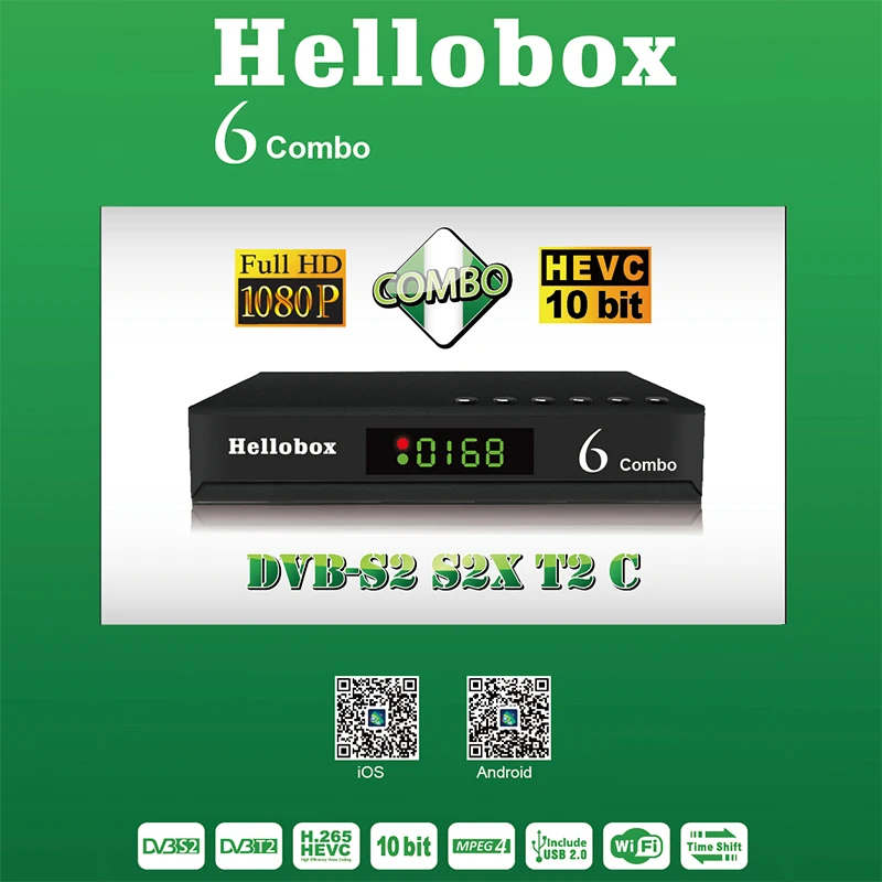 

Hellobox6 комбинированный спутниковый ТВ приемник H.265 HEVC 10 бит приставка Бесплатный IPTV DVB-S2,S2X,T2/C приемник