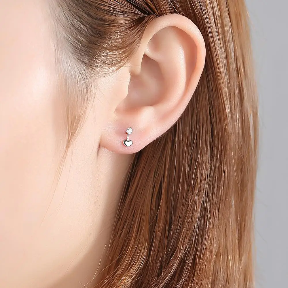 

SANYU Fashion 925 Sterling Silver Heart Stud Earrings for Women Dating Party Shiny CZ Three Colors Simple Design Christmas Gift