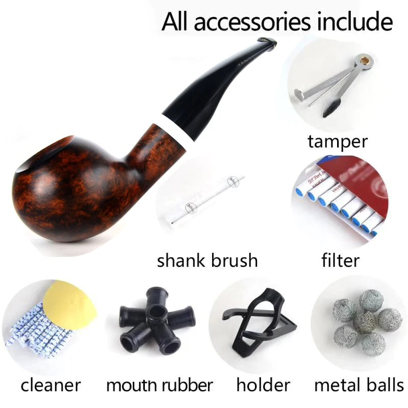 Бриар трубы табака курительная труба гладкая отделка 9 мм фильтр изогнутая