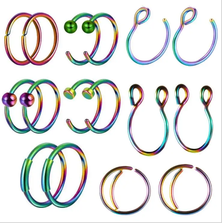 16 шт. стальное кольцо для носа губ с зажимом спираль пирсинг пупка из розового