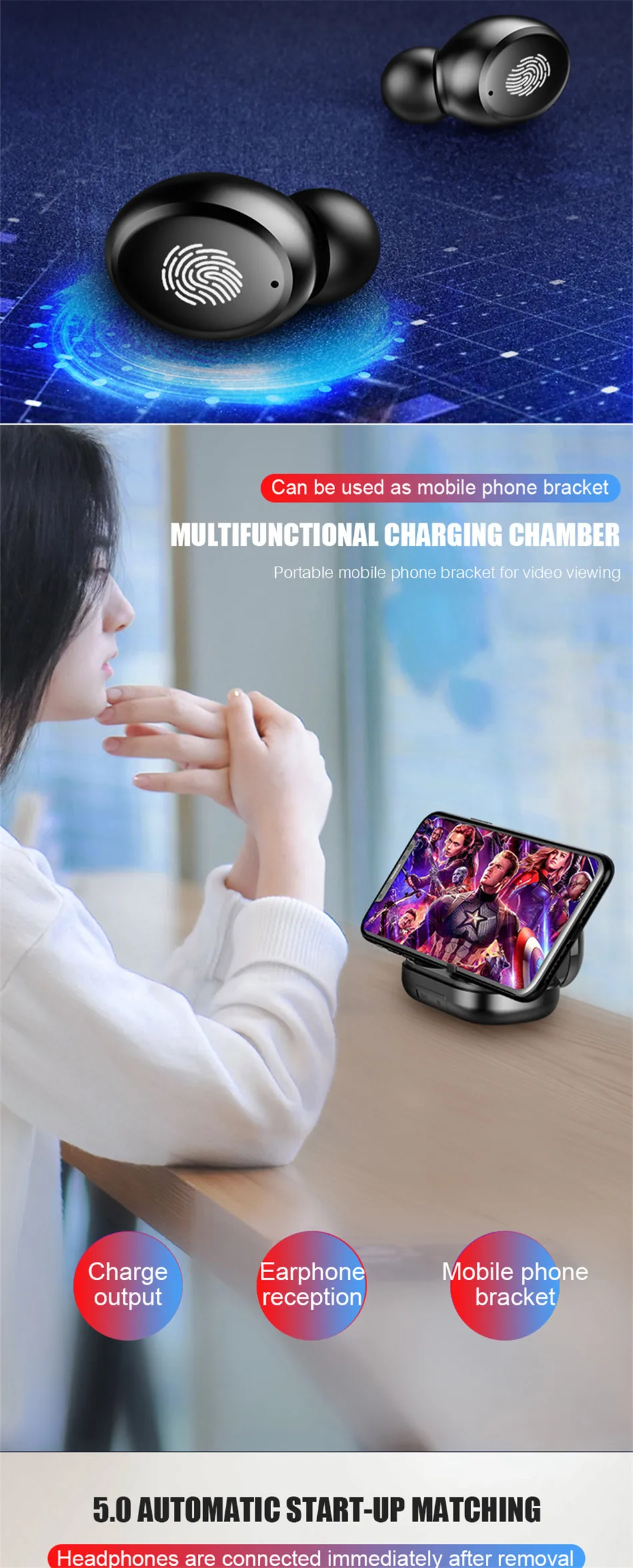 Беспроводные Bluetooth наушники 4000mAh светодиодный дисплей беспроводные Bluetooth V5.0 наушники 9D стерео водонепроницаемые наушники с микрофоном