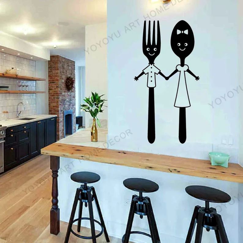 Кухонные принадлежности настенная наклейка Виниловая на стену в виде ложки и