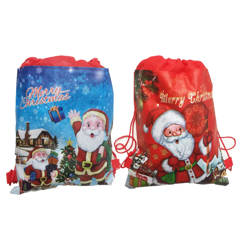 Santa Claus Drawstring Bags Kids Favors Travel Pouch Storage Bag Non-woven Fabrics Backpack Merry Christmas Supplies | Дом и сад