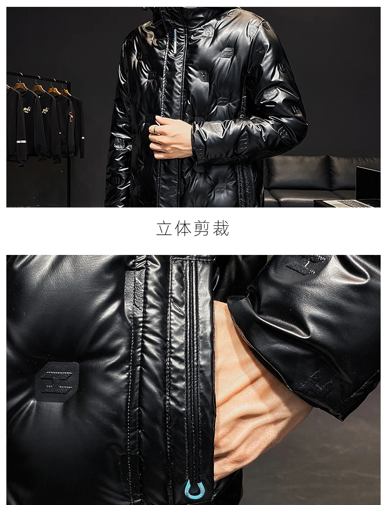 Winter men's hooded bright down jacket thick and warm long 50 white duck down cold  men's winter clothing