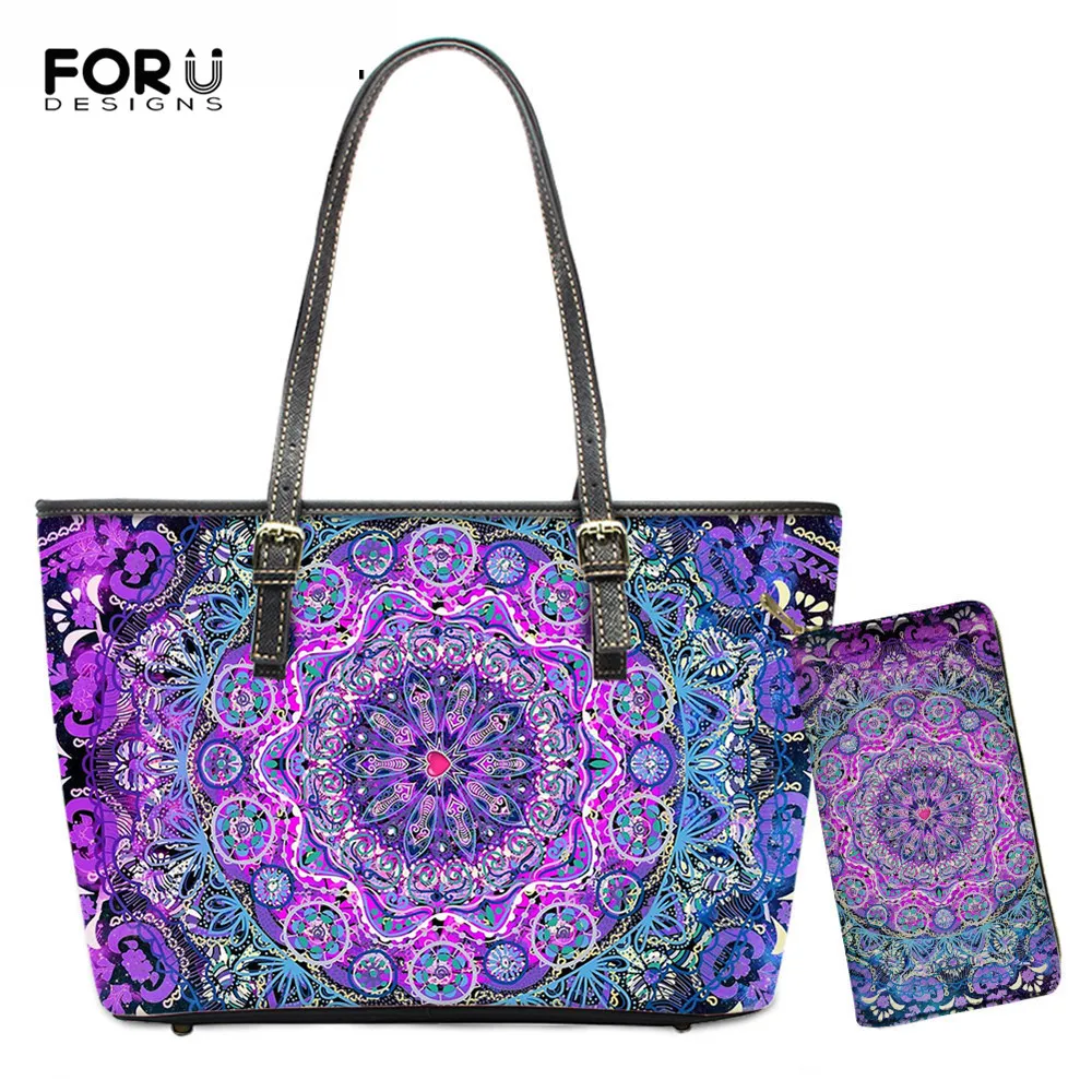 

Новое поступление, богемная дизайнерская женская сумка и кошелек FORUDESIGNS с мандалой, 2 шт., модные дорожные сумки-тоуты для покупок для девоче...