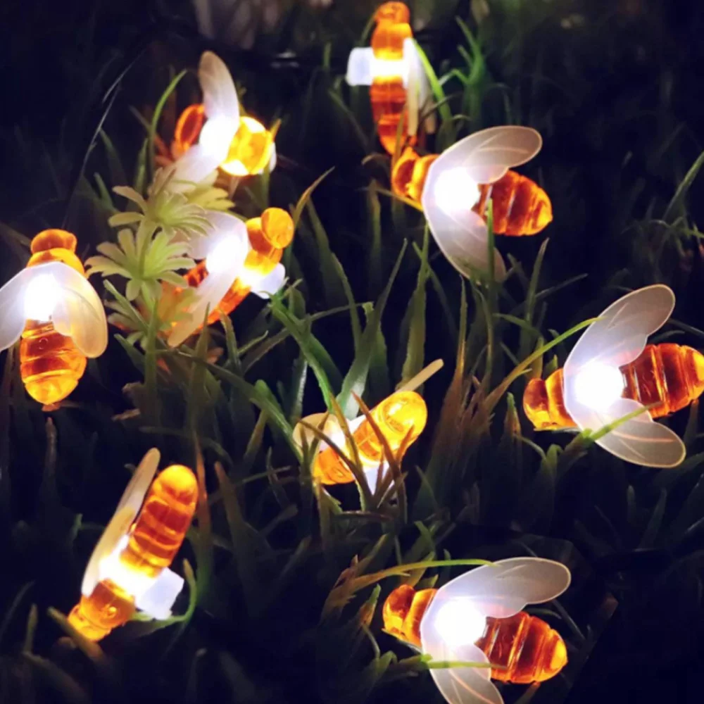 

Bee Decor Lights String Solar Energy LED Waterproof Lamps For Festival Party Outdoor (Warm White, 3.35m 10 Lamps)