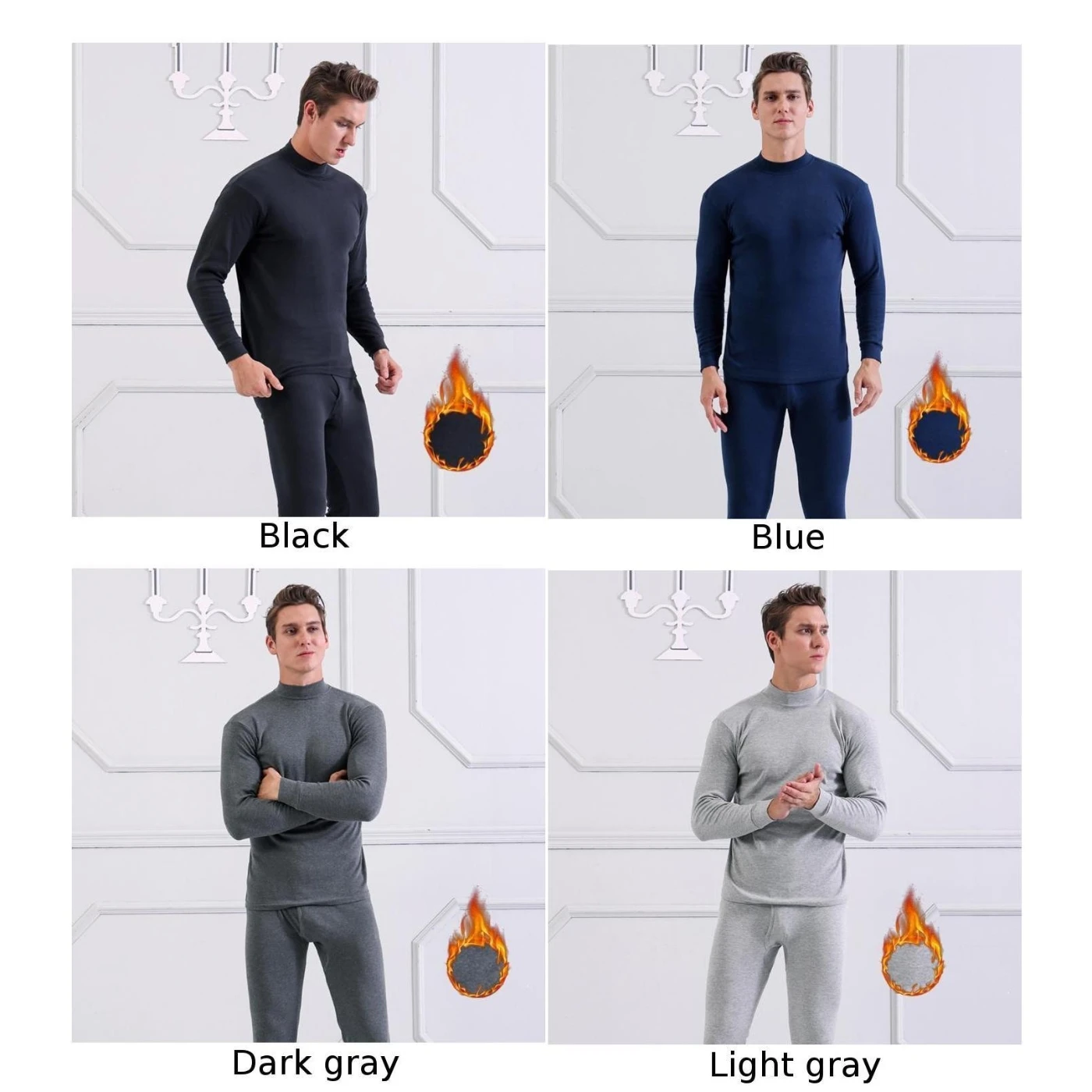 

Men Long Johns Cotton Thermal Underwear Set Winter Warm High Collar Comfortable Home Service Set Home Sleep Wear Clothes
