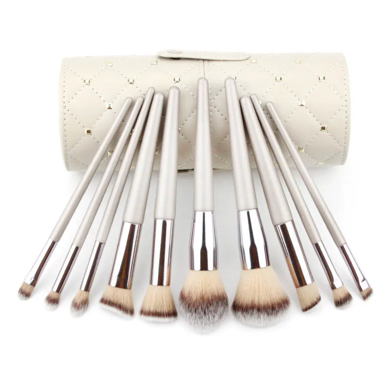 

Набор кистей для макияжа, шампанское золото, 10 шт., натуральный мягкий ворс, пудра, основа для век, косметические кисти для макияжа лица