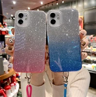 13pro max case luxury glitter gradient phone case for iphone 12 11 pro max case xs max 7 8 plus x xr se2 12mini lanyard strap 6s