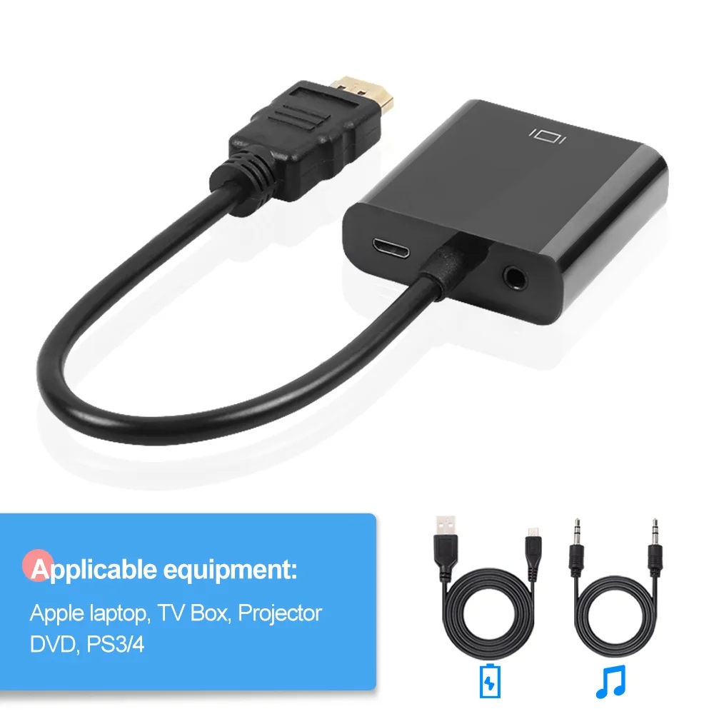 HDMI к VGA адаптер Мужской к Famale конвертер для PS4 1080P HDMI-VGA адаптер с видео аудио кабель Разъем HDMI VGA для ПК ТВ коробка - Цвет: Audio Power Supply