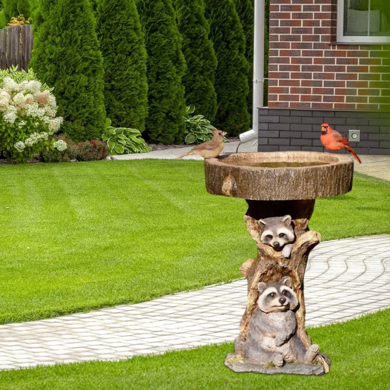 

Resin Raccoon Birdbath Animal Statue Outdoor Birdfeeder Resin Decoration Raccoon Garden Ornament For Home Dcoration De Jardin