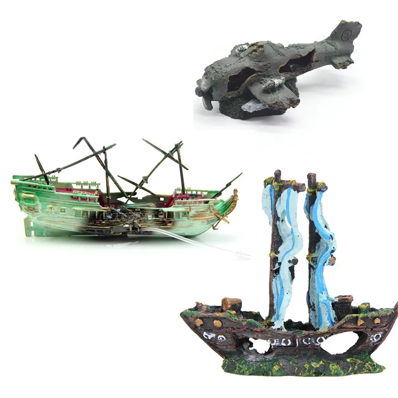 

Aquarium Decoration Fish Tank Landscaping Simulation Resin Shipwreck Warship Submarine Model Boat Ornament Aquascape Accessories