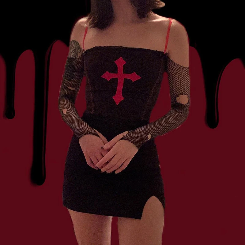 Goth Dark Emo Mall Gothic Aesthetic Camis Harajuku Grunge Punk Black Women Alt Clothes Bodycon Backless Sexy Crop Tops Summer | Женская