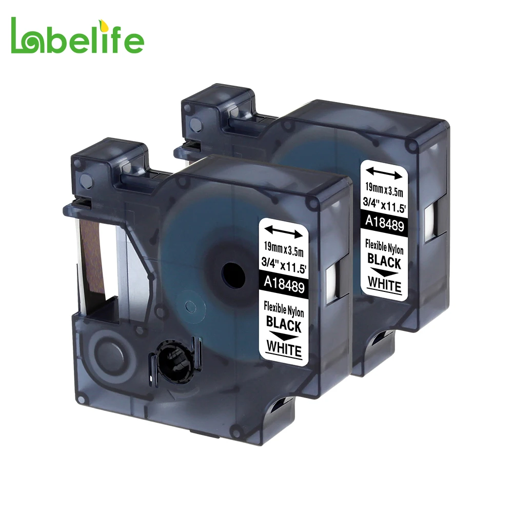Labelife 2 упаковки 18489 Rhino 19 мм гибкие нейлоновые бирки черные на белом S0718120 для DYMO