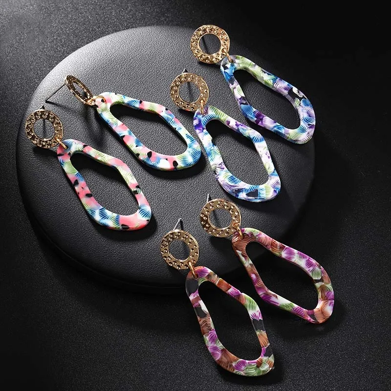 Корейские цветные серьги Необычные геометрические уксусная кислота висячие для