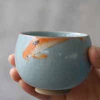 ru kiln opened celestial celadon glazed tea cup ceramic teacup fish porcelain tea cup household chinese kung fu cup drinkware