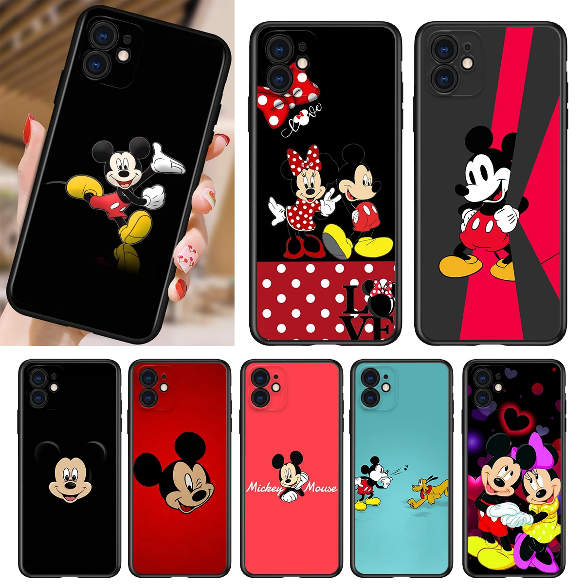 

Silicone Cover Disney Cute Mickey Mouse For Apple iPhone 13 12 11 SE XS XR X 7 8 6 5 S mini Plus Pro MAX 2020 Black Phone Case