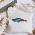 Женские холщовые сумки с рыбками и животными, вместительная сумка-тоут в стиле Харадзюку, женская сумка для покупок, женская сумка на плечо