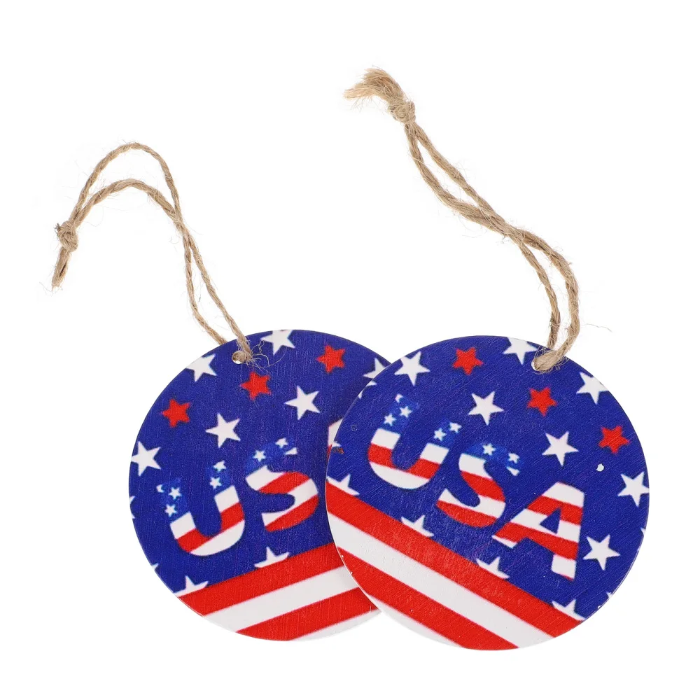 

20pcs Wooden Round Festival Pendant Independence Day Themed Hanging Ornaments