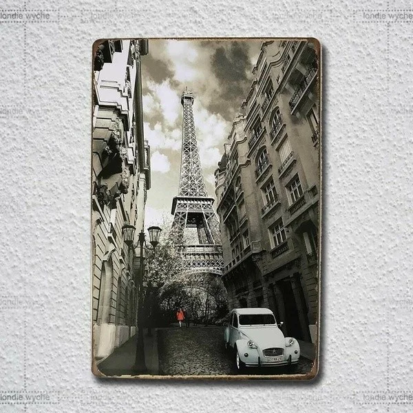 

New Vintage Retro Metal Tin Sign Paris Eiffel Tower Garage Home Kitchen Bar Pub Hotel Wall Decor Signs 12X8Inch 20cm x 30cm