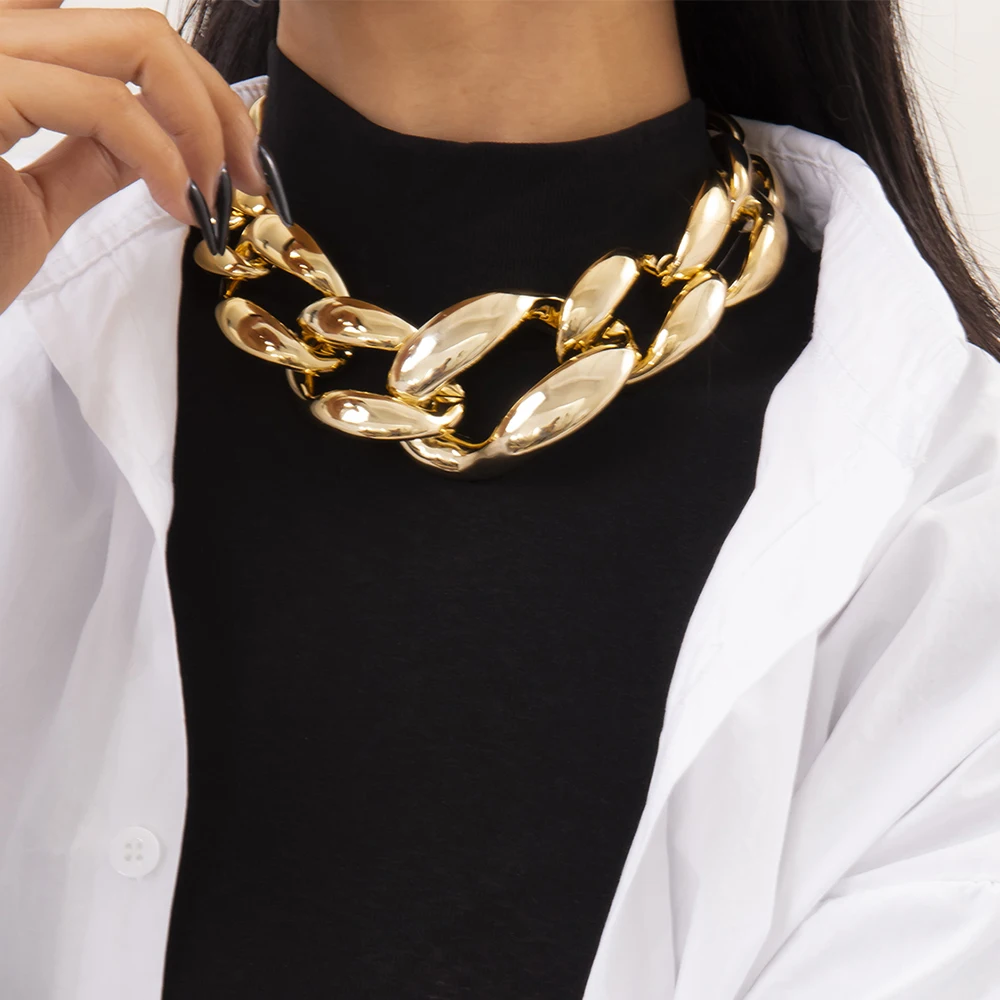 

Exaggerated Punk Acrylic Buckle Necklace Choker Neck Hip Hop Gothic Chunky Thick Chain Necklaces for Women Men Friends Jewelry