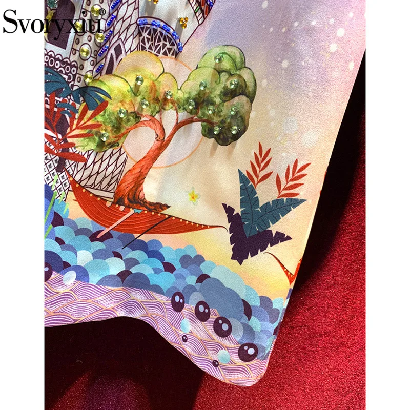 Svoryxiu, роскошное подиумное платье, весна-лето, свободное, женская мода, половина рукава, алмаз, красочные, с рисунком, вечерние, короткое платье