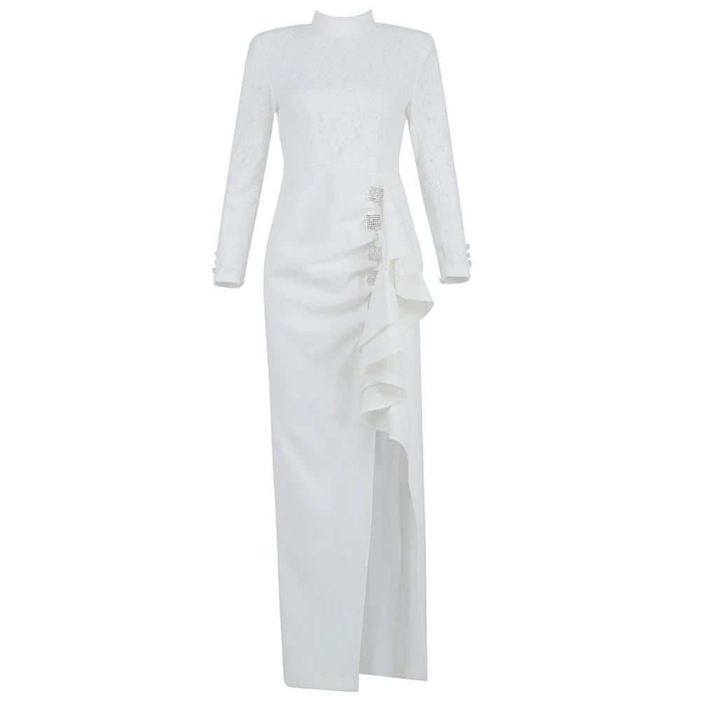 

Sale Sexy Designer Women Lace Cotton Split White Long Maxi Dress 2021 High Street Elegant Evening Club Party Dress Vestido