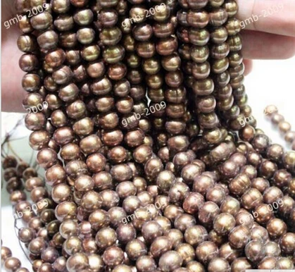 +++817 6-7mm Genuine Natural Chocolate Freshwater Pearl Rondelle Loose Beads | Necklace