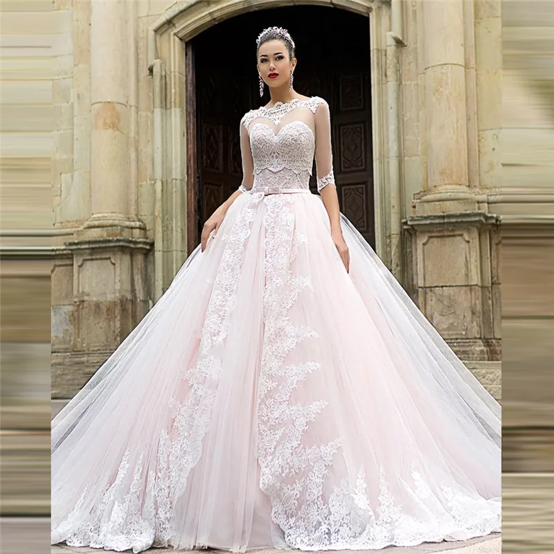 

Sexy Sweetheart Lace Appliques Ball Gown Wedding Dresses For Women Bridal Gowns Lace Up Back With Half Sleeves Jacket 2 In 1