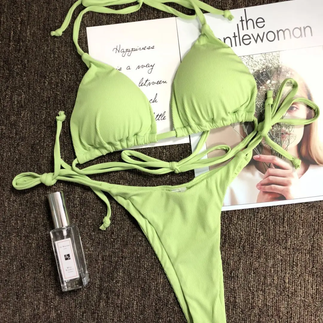

Donsignet New Summer Solid Color Sexy Bikini 2021 Woman Swimsuit Bikini Set Suit Bikini Mujer String Bikini