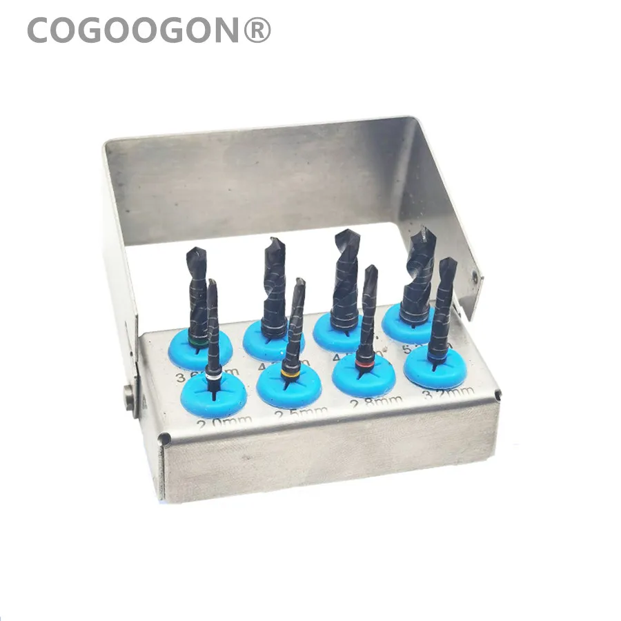 1 SET Dental Implant Drills 8pcs External Irrigation Black Stainless steel With Bur Holder Surgical Tools NEW